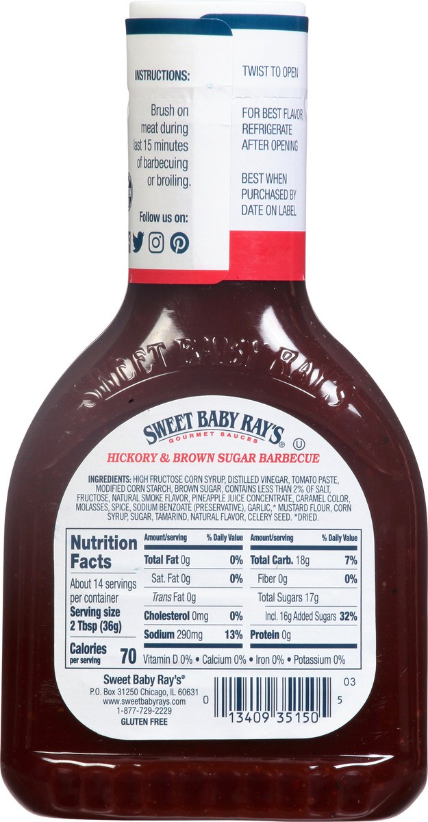 slide 8 of 9, Sweet Baby Ray's Hickory & Brown Sugar Barbecue Sauce - 18oz, 18 oz