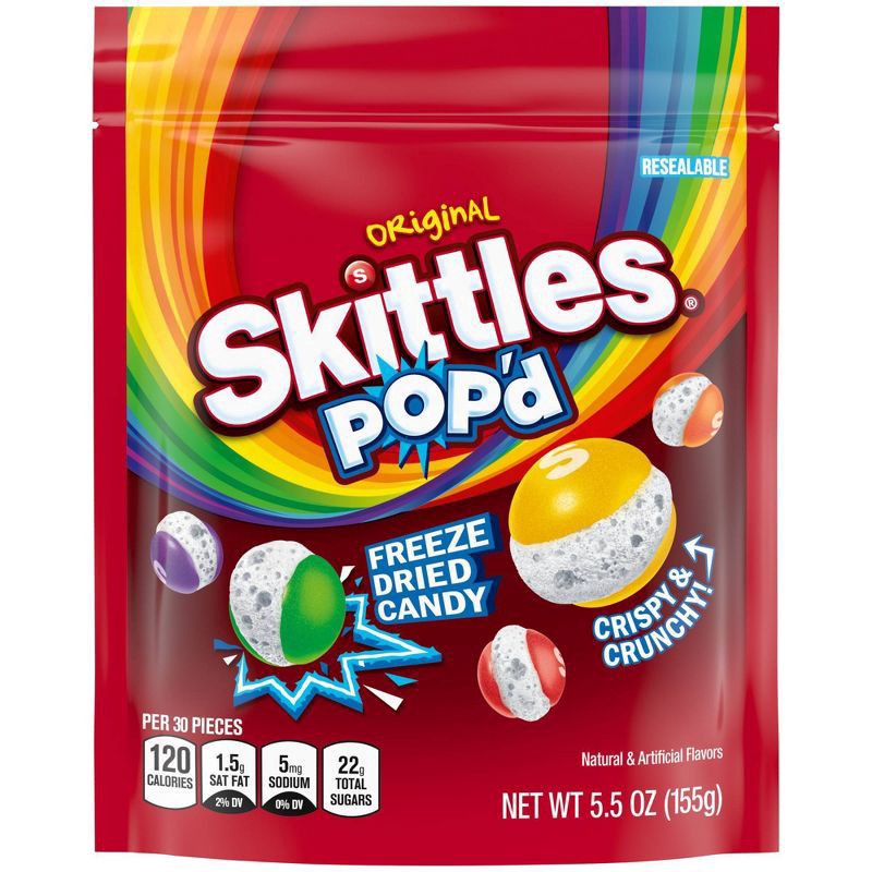 slide 1 of 8, Skittles Pop'D Originals Freeze Dried Candy Bag, 5.5 oz