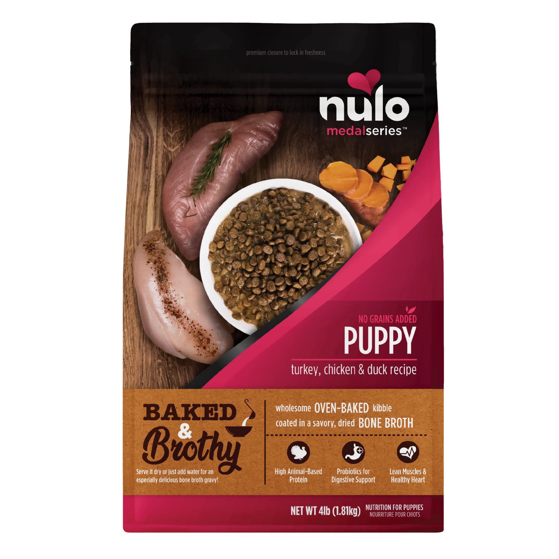 slide 1 of 1, Nulo MedalSeries Baked & Brothy Turkey Dry Puppy Food, 4 lb
