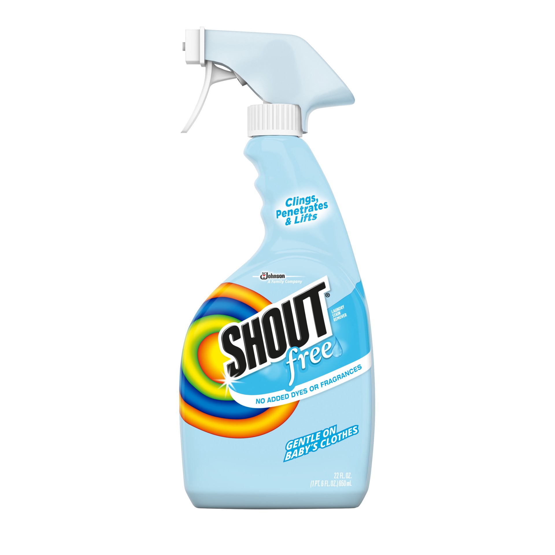 slide 1 of 7, Shout Free Laundry Stain Remover, Active Enzyme Formula is Dye, Fragrance, and Bleach Free, Removes 100+ Types of Stains, including Baby Stains - 22oz Spray, 22 fl oz