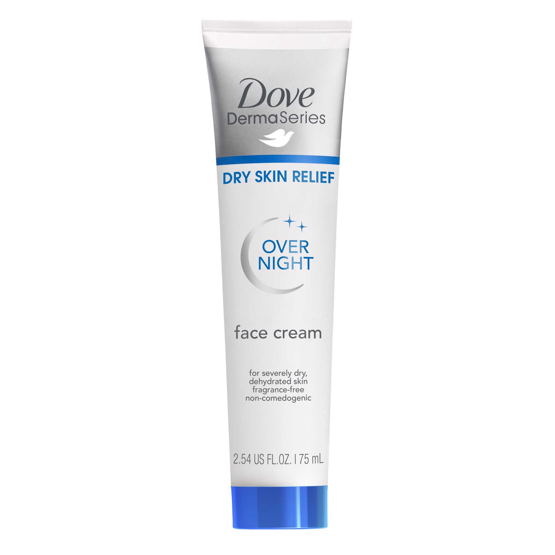 slide 1 of 3, Dove Dry Skin Relief Fragrance-Free Overnight Face Cream For Dry, Dehydrated Skin, 2.54 oz, 2.54 oz