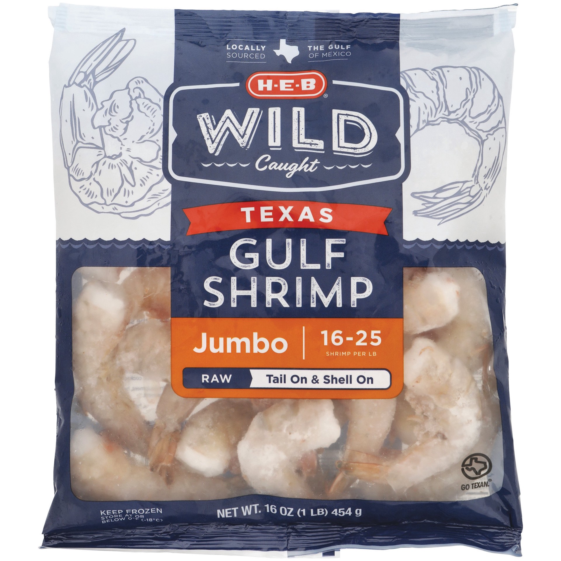 slide 1 of 1, H-E-B Jumbo Raw Wild Gulf Shrimp, 16-25 Count, 16 oz