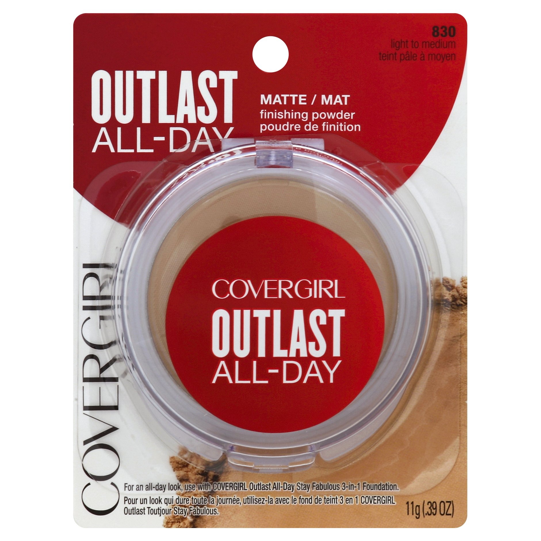 slide 1 of 7, Covergirl Outlast Matte Powder 830 Light to Medium, 0.39 oz