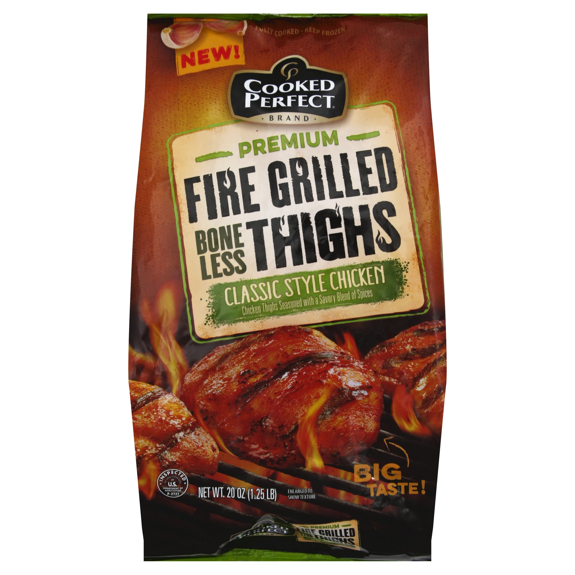 slide 1 of 1, Cooked Perfect Premium Classic Style Fire Grilled Boneless Chicken Thighs, 20 oz