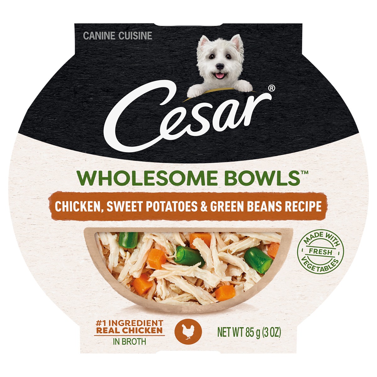 slide 1 of 4, CESAR WHOLESOME BOWLS Adult Soft Wet Dog Food Toppers Chicken, Sweet Potato & Green Beans Recipe, (10) 3 oz. Bowls, 3 oz