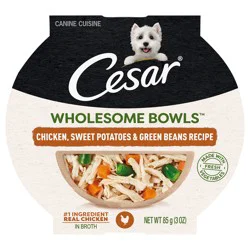 CESAR WHOLESOME BOWLS Adult Soft Wet Dog Food Toppers Chicken, Sweet Potato & Green Beans Recipe, (10) 3 oz. Bowls
