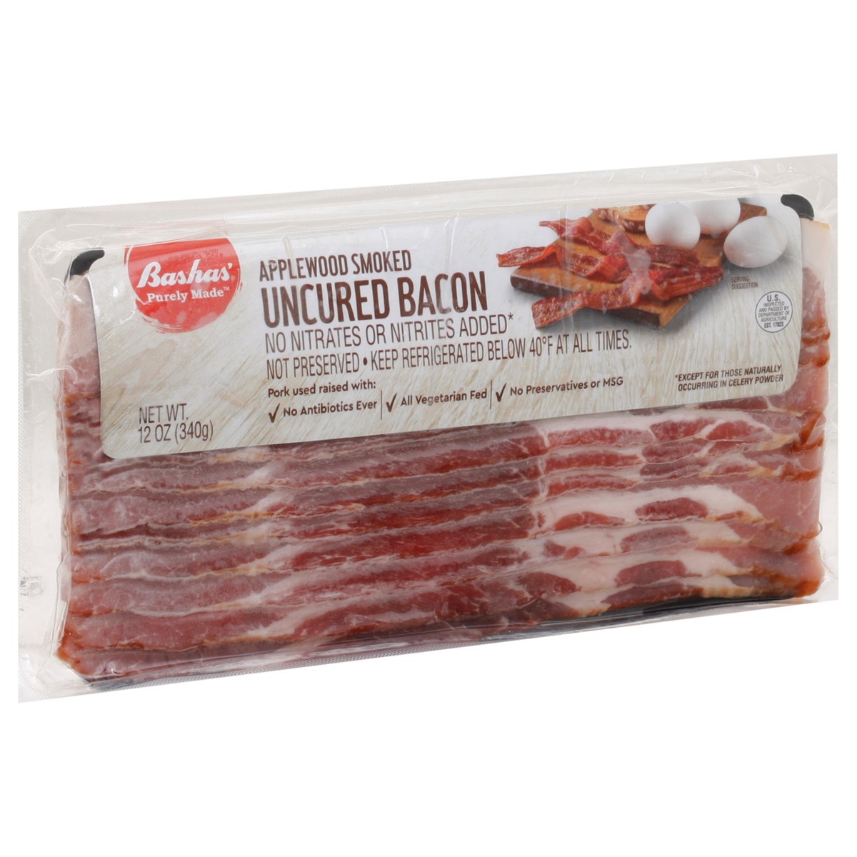 slide 2 of 13, Bashas Uncured Applewd Bacon, 12 oz