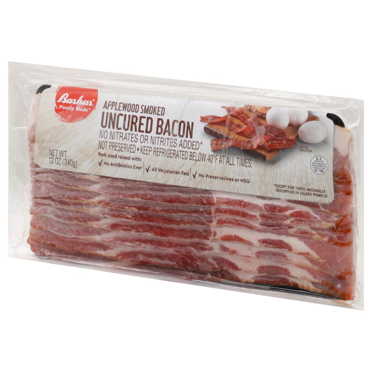 slide 9 of 13, Bashas Uncured Applewd Bacon, 12 oz