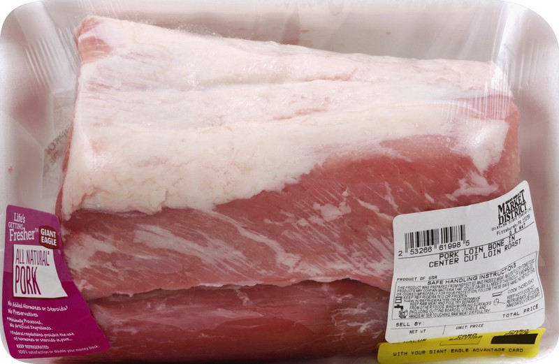 slide 1 of 2, Market District Pork Loin Roast, Center Cut, Bone In, per lb