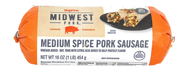 slide 1 of 1, Hy-Vee Midwest Pork Medium Spice Pork Sausage, 16 oz