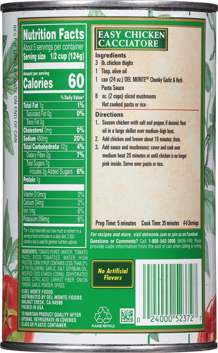 slide 5 of 9, Del Monte Chunky Garlic & Herb Pasta Sauce 24 oz, 24 oz