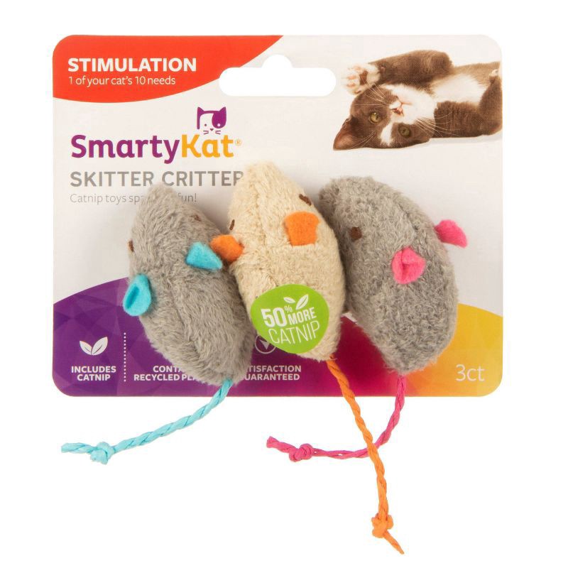 slide 1 of 102, SmartyKat Skitter Critters Catnip Mice Cat Toy - 3pk, 3 ct