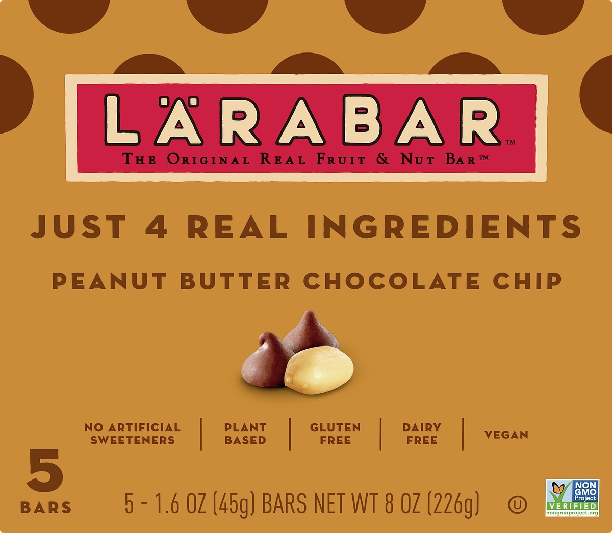 slide 9 of 10, LÄRABAR Gluten Free Bar, Vegan, Peanut Butter Chocolate Chip, 5 ct