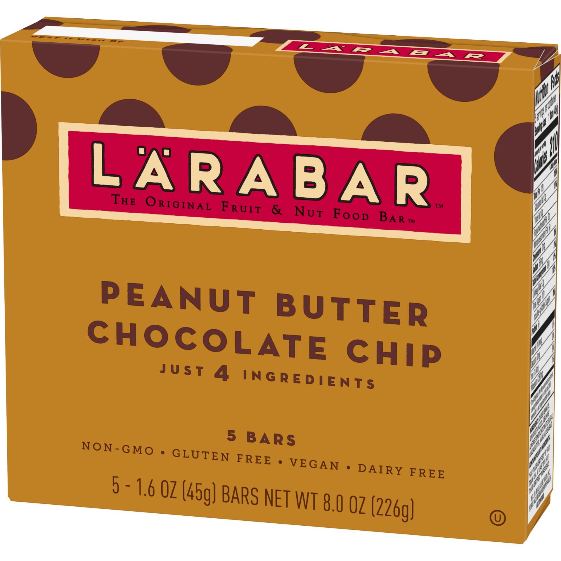 slide 1 of 10, LÄRABAR Gluten Free Bar, Vegan, Peanut Butter Chocolate Chip, 5 ct