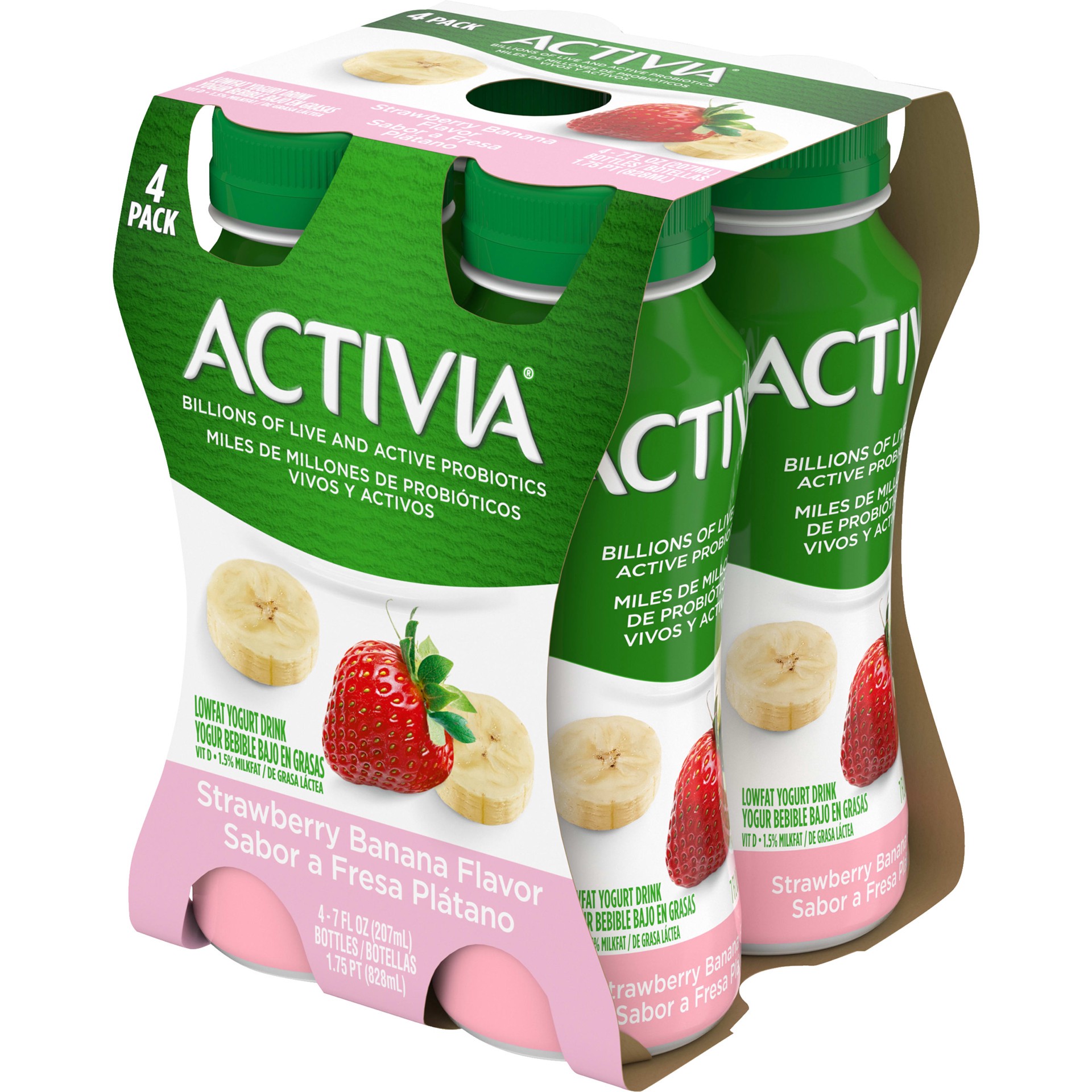 slide 4 of 5, Activia Strawberry Banana Probiotic Lowfat Yogurt Drink, Delicious Probiotic Yogurt Drinks to Help Support Gut Health, 4 Ct, 7 FL OZ Bottles, 7 fl oz