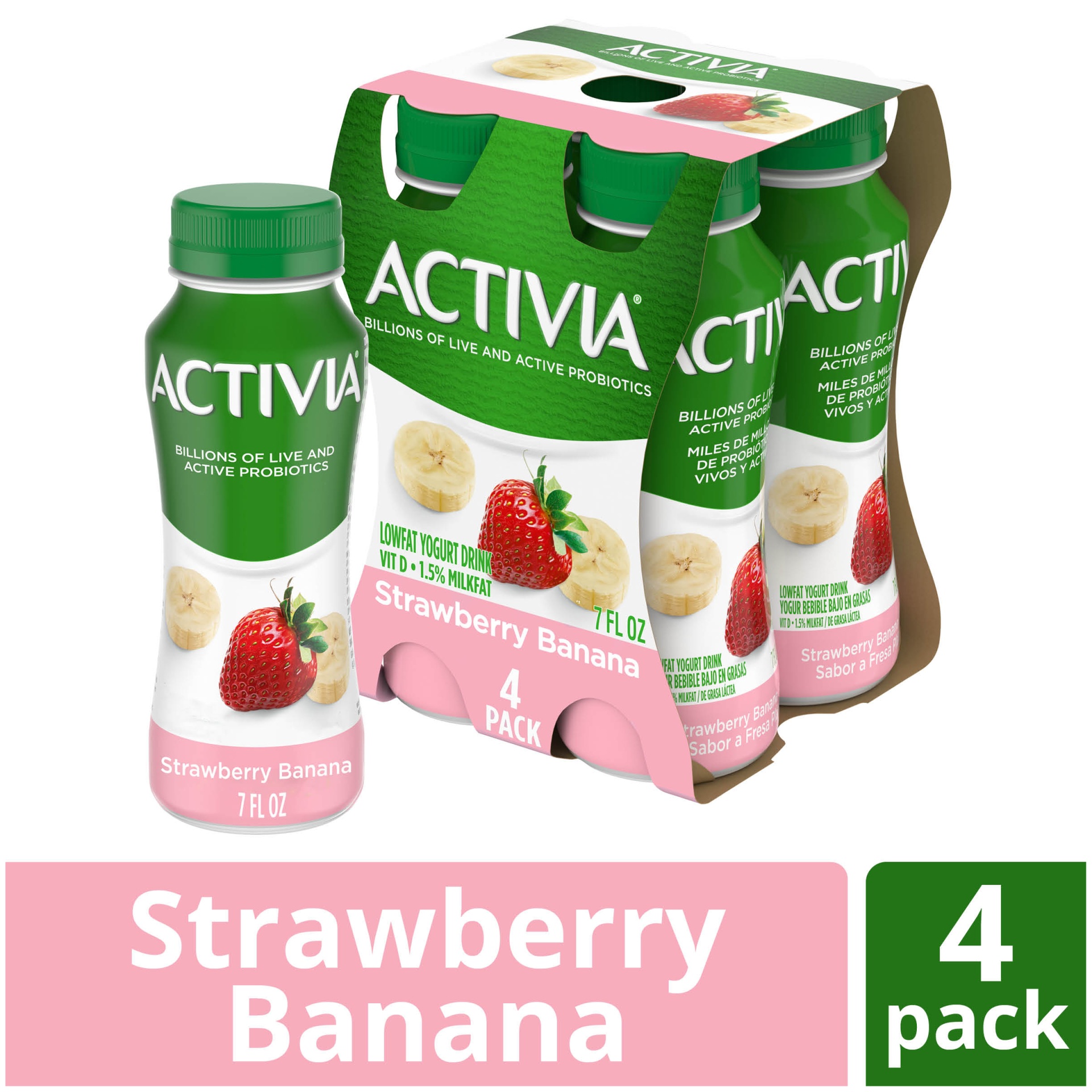 slide 1 of 1, Activia Probiotic Strawberry Banana Dairy Drink, 7 fl oz