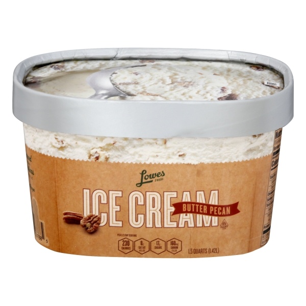 slide 1 of 1, Lowes Foods Ice Cream Premium Butter Pecan, 48 oz