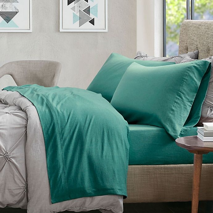 slide 1 of 5, Urban Habitat Heathered Jersey Twin XL Sheet Set - Teal, 1 ct