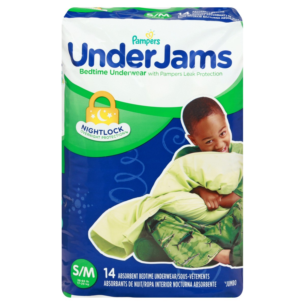 slide 1 of 10, Pampers UnderJams S/M (38-65 lb) Absorbent Jumbo Bedtime Underwear 14 ea, 14 ct