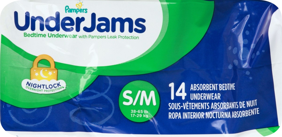slide 9 of 10, Pampers UnderJams S/M (38-65 lb) Absorbent Jumbo Bedtime Underwear 14 ea, 14 ct