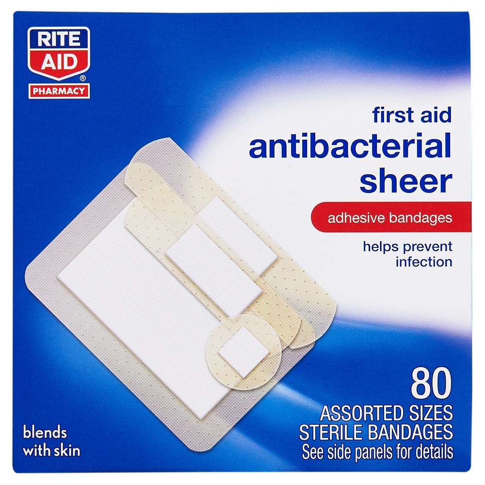 slide 1 of 2, Rite Aid Antibacterial Sheer Bandages, Assorted Sizes, 80 ct