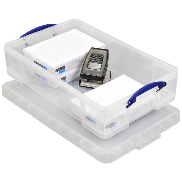 slide 1 of 3, Really Useful Boxes Really Useful Box Plastic Storage Box, Clear, 28 in x 17 3/8 in x 6 5/8 in; 33 liter