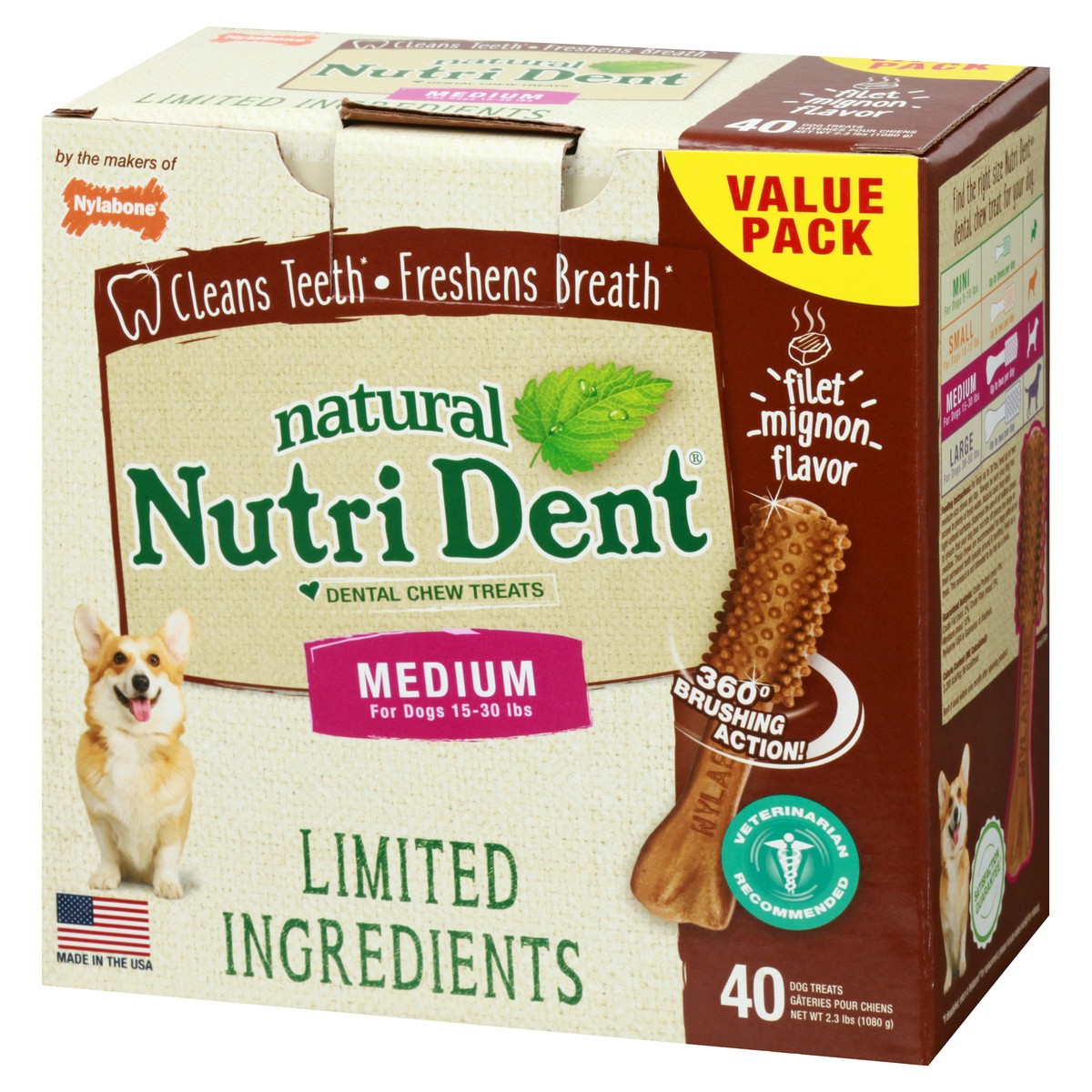 slide 2 of 9, Nutri Dent Value Pack Medium Filet Mignon Flavor Dental Chew Treats 40 ea, 40 ct