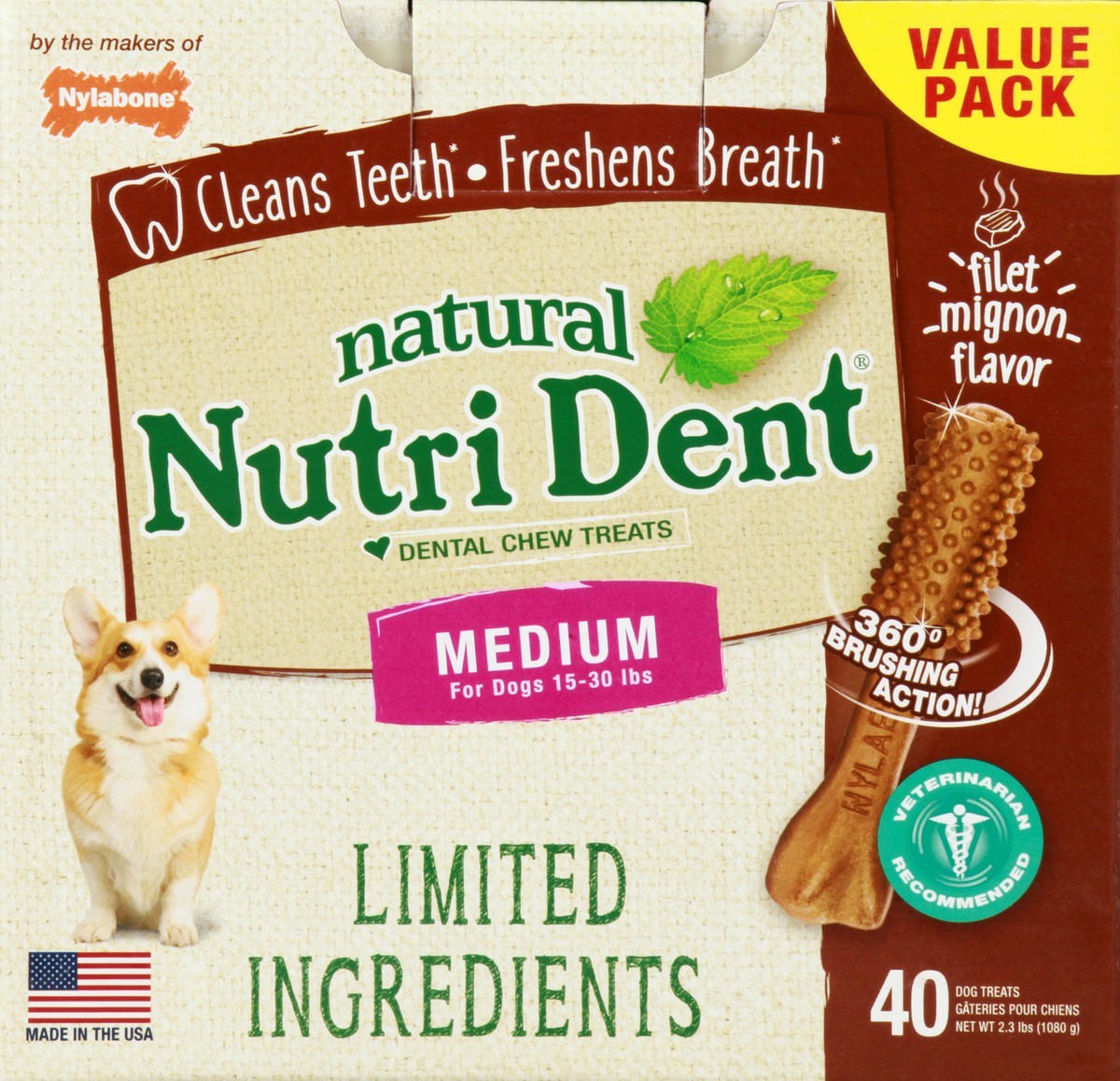 slide 6 of 9, Nutri Dent Value Pack Medium Filet Mignon Flavor Dental Chew Treats 40 ea, 40 ct