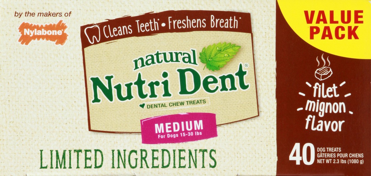 slide 9 of 9, Nutri Dent Value Pack Medium Filet Mignon Flavor Dental Chew Treats 40 ea, 40 ct