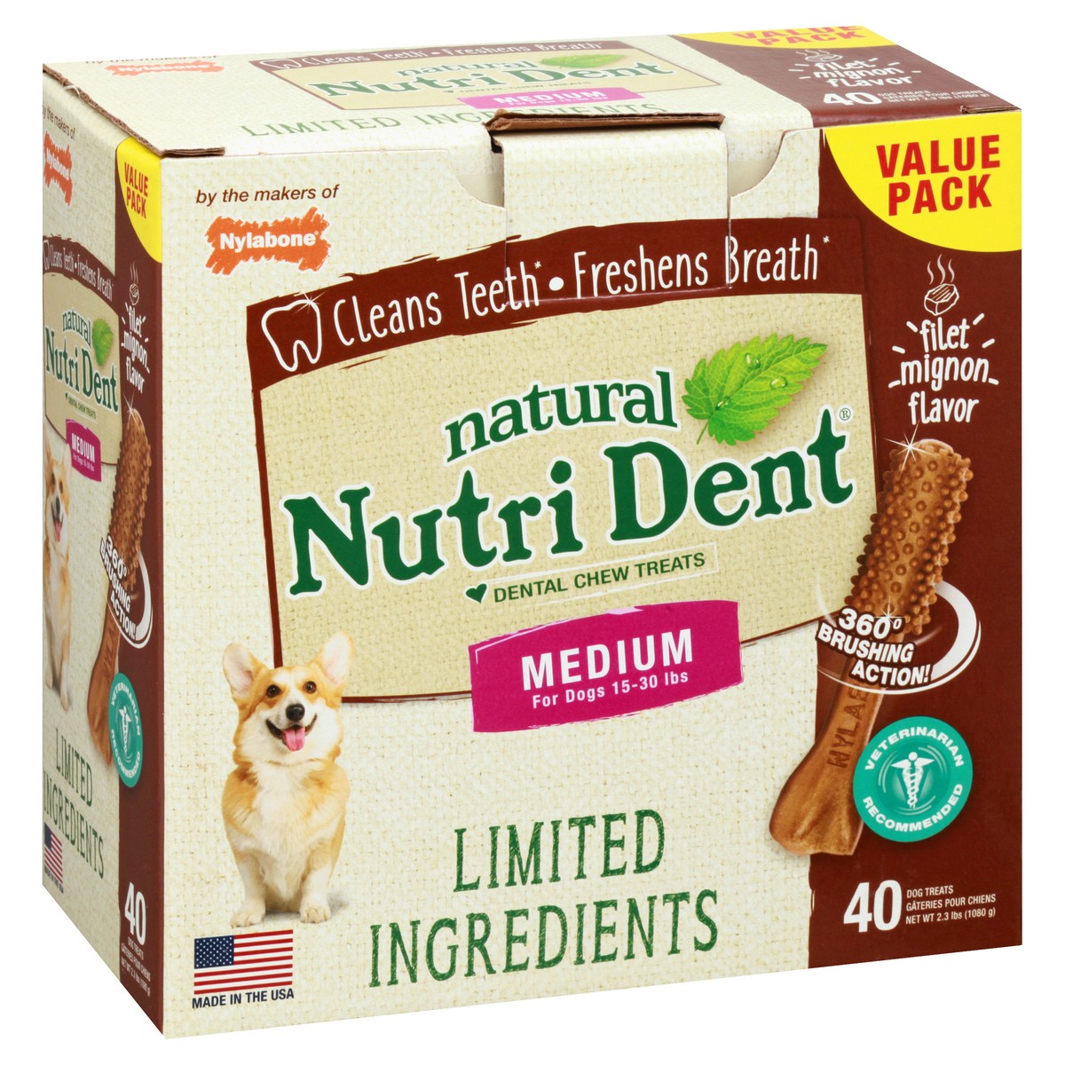 slide 1 of 9, Nutri Dent Value Pack Medium Filet Mignon Flavor Dental Chew Treats 40 ea, 40 ct