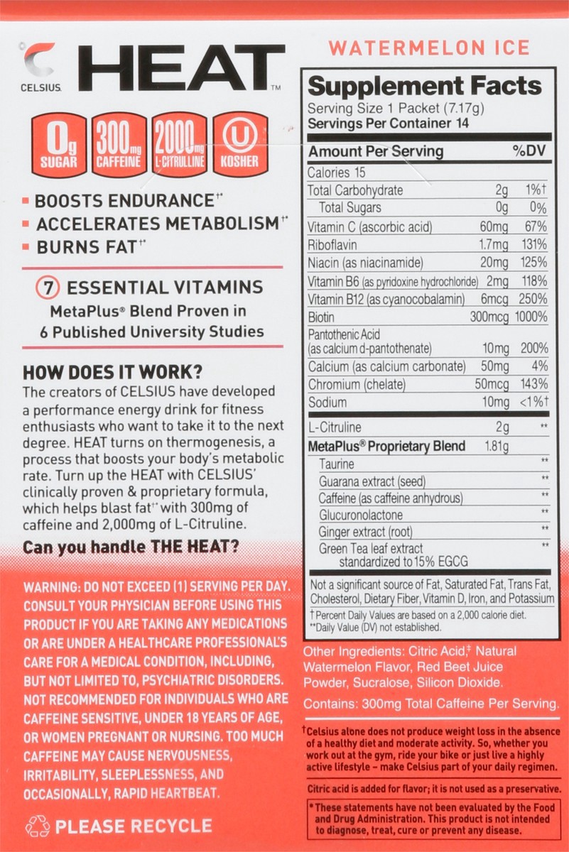 slide 8 of 9, CELSIUS Heat Watermelon Ice Powder Sticks - 14 ct, 14 ct