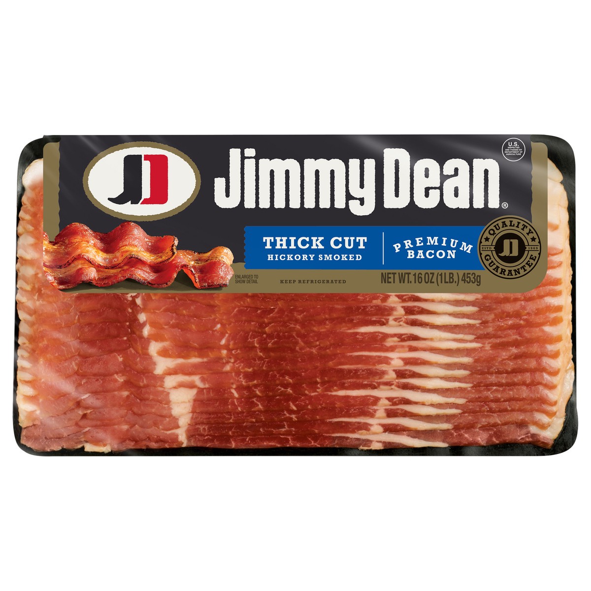 slide 3 of 6, Jimmy Dean Premium Bacon Thick Sliced, 453.59 g