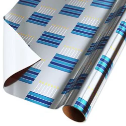 American Greetings Blue Cakes Foil Wrapping Paper for Birthday, 15 sq. ft.