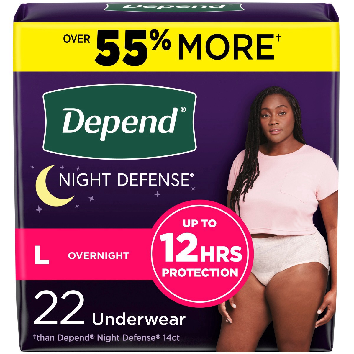 slide 1 of 29, Depend Night Defense Adult Incontinence & Postpartum Bladder Leak Underwear for Women, Disposable, Overnight, Large, Blush, 22 Count, 22 ct