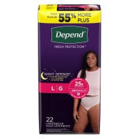 slide 18 of 29, Depend Night Defense Adult Incontinence & Postpartum Bladder Leak Underwear for Women, Disposable, Overnight, Large, Blush, 22 Count, 22 ct