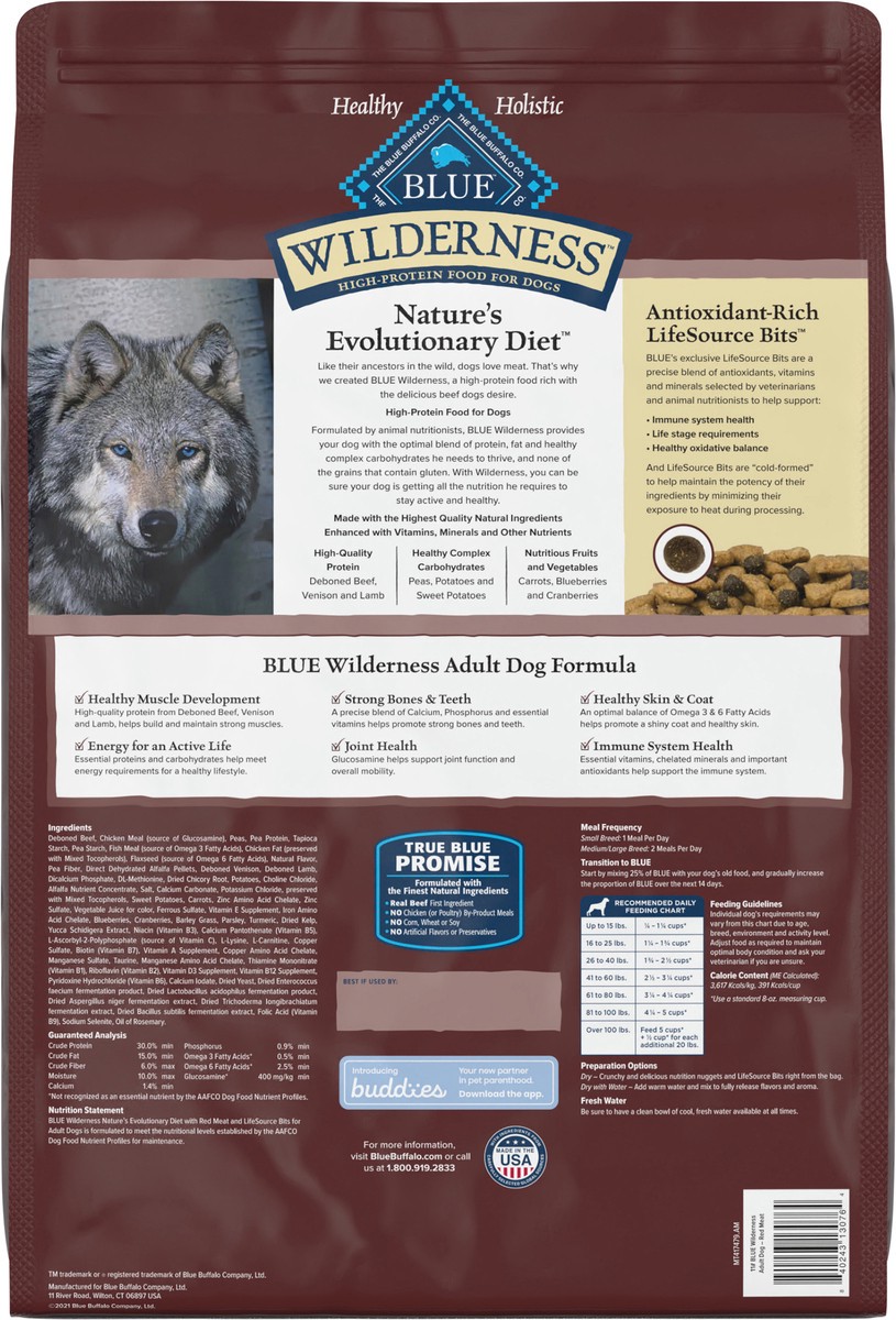 slide 5 of 9, Blue Buffalo Wilderness High Protein, Natural Adult Dry Dog Food, Red Meat 11-lb, 11 lb