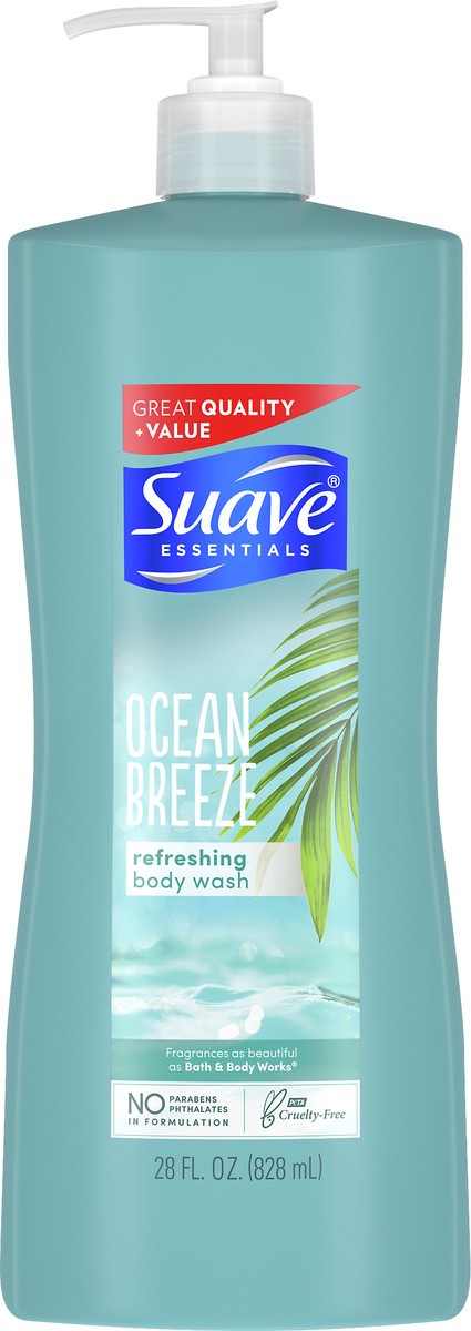 slide 3 of 3, Suave Essentials Body Wash Ocean Breeze, 28 oz, 28 fl oz