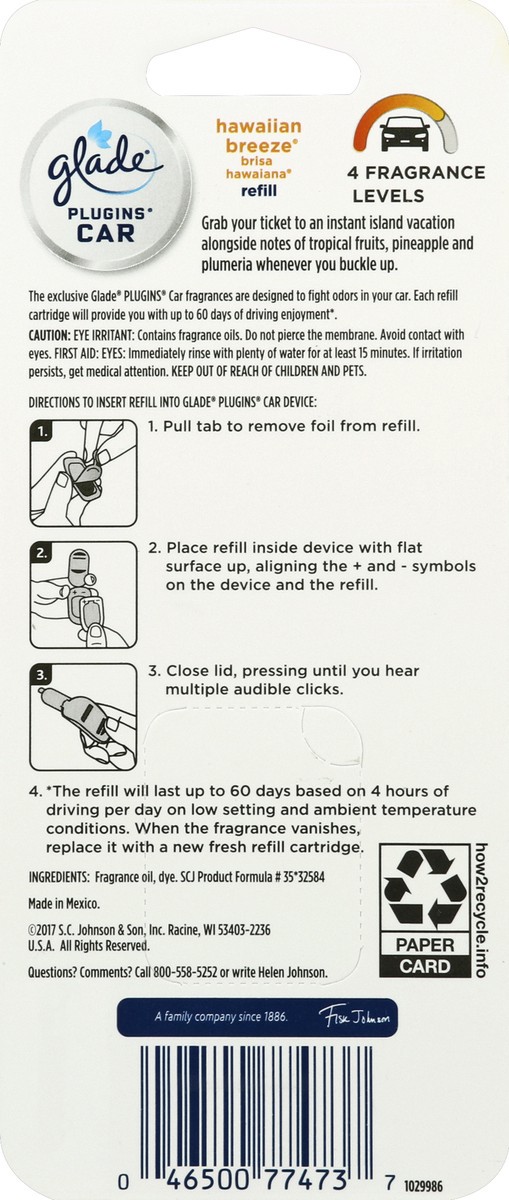 slide 3 of 6, Glade Car PlugIns Hawaiian Breeze Refill, 0.11 fl oz