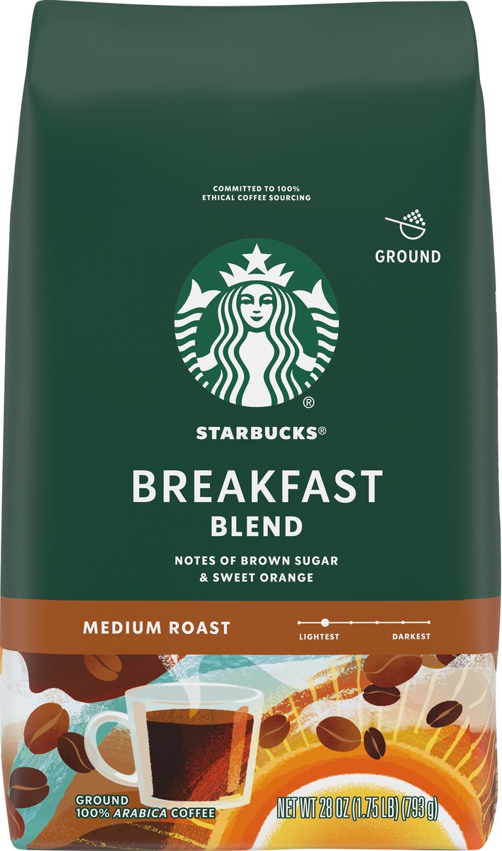 slide 5 of 12, Starbucks Ground Coffee, Medium Roast Coffee, Breakfast Blend, 100% Arabica, 1 bag (28 oz), 28 oz