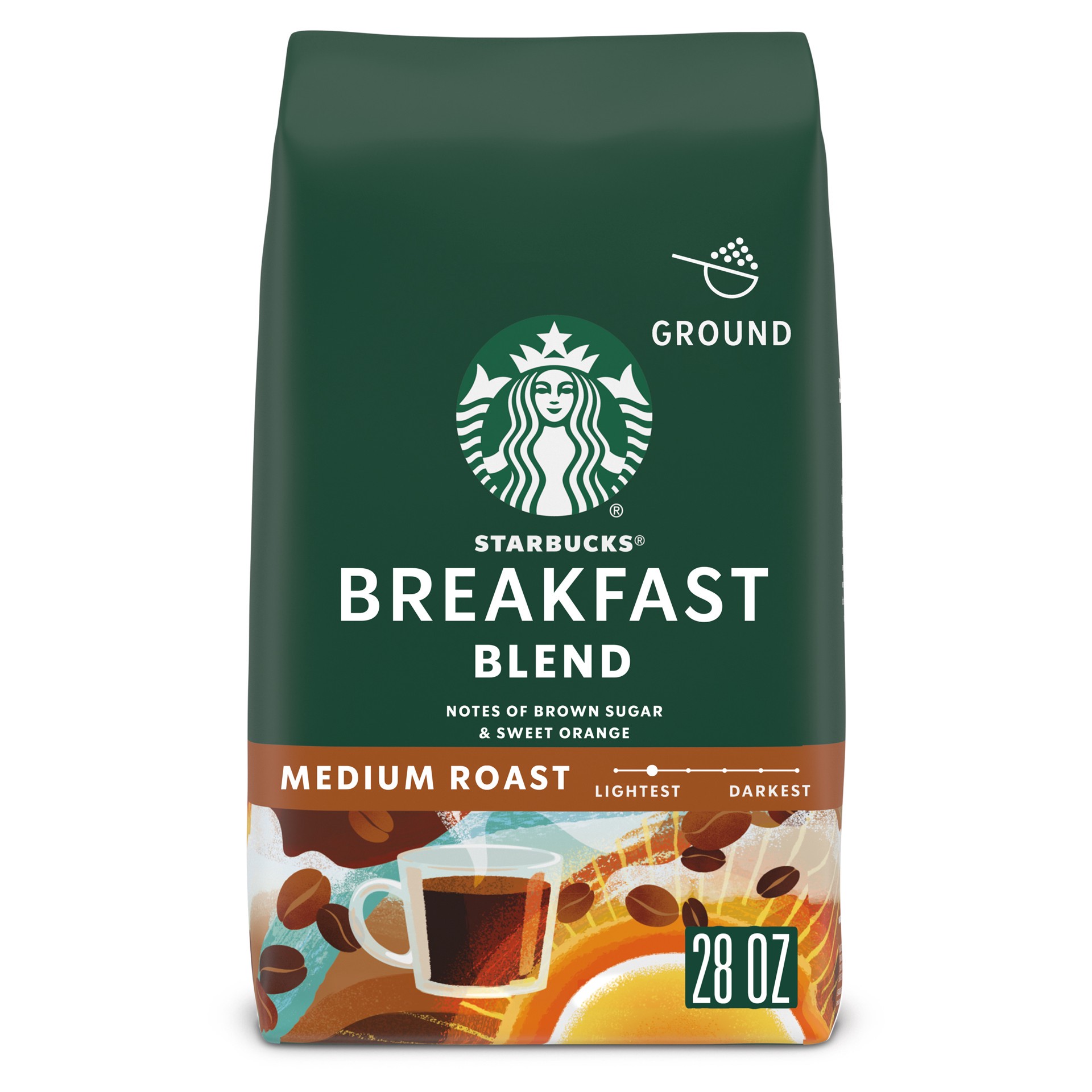 slide 1 of 12, Starbucks Ground Coffee, Medium Roast Coffee, Breakfast Blend, 100% Arabica, 1 bag (28 oz), 28 oz