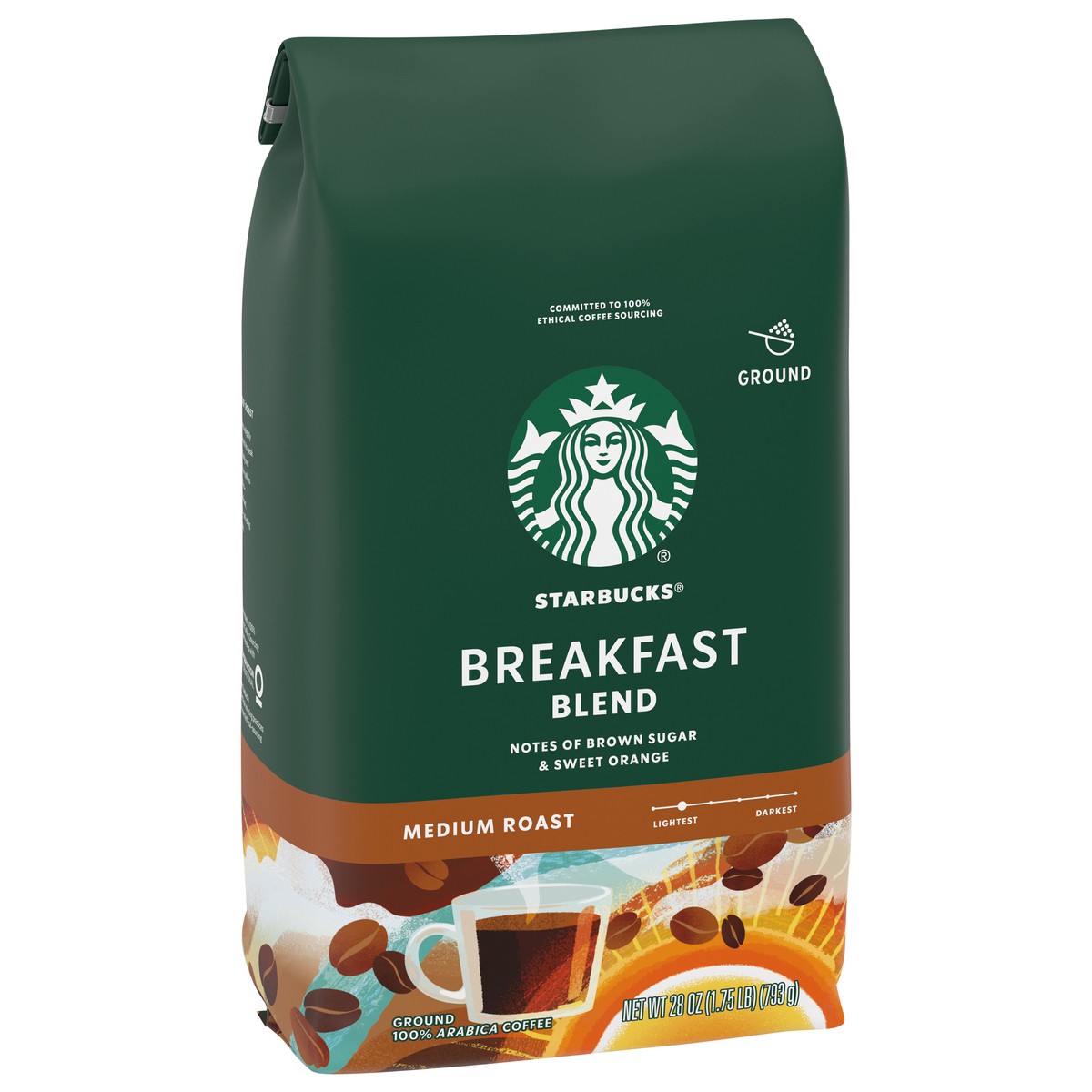 slide 4 of 12, Starbucks Ground Coffee, Medium Roast Coffee, Breakfast Blend, 100% Arabica, 1 bag (28 oz), 28 oz