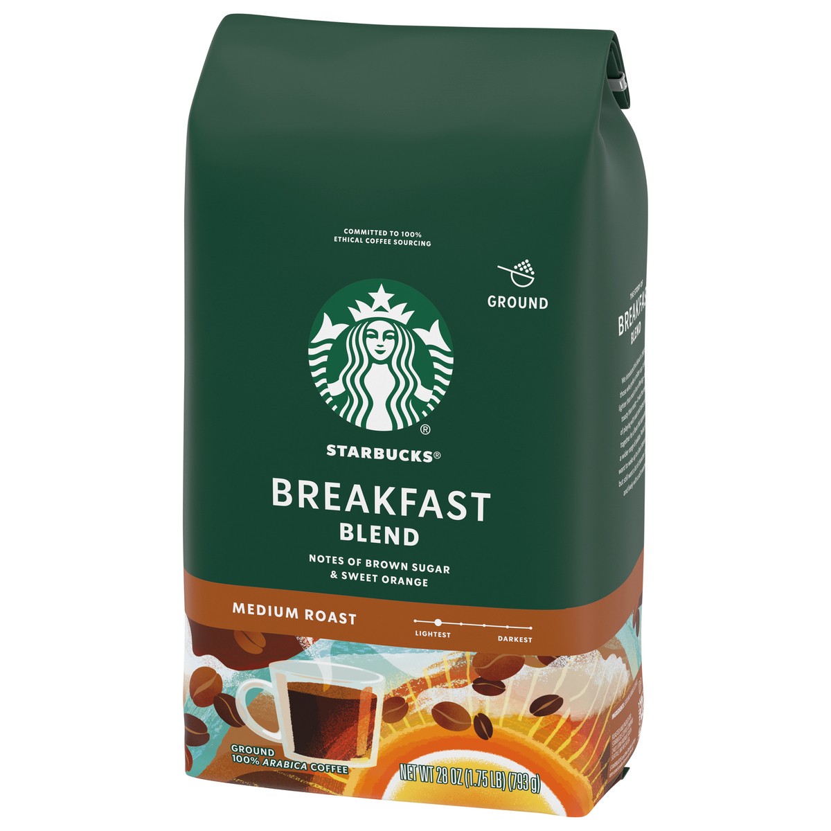 slide 10 of 12, Starbucks Ground Coffee, Medium Roast Coffee, Breakfast Blend, 100% Arabica, 1 bag (28 oz), 28 oz