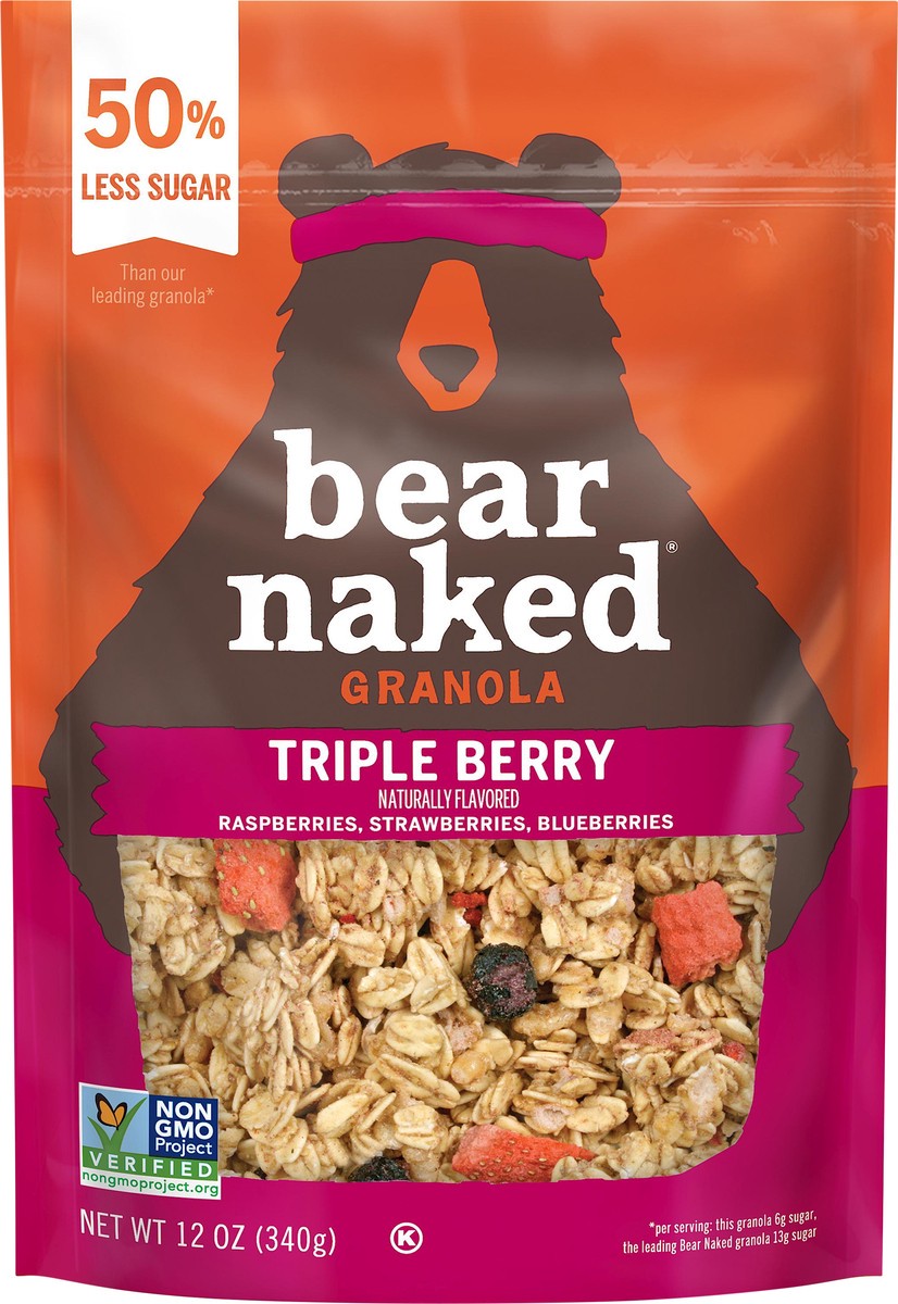 slide 2 of 3, Bear Naked Granola Cereal, Whole Grain Granola, Breakfast Snacks, Triple Berry Crunch, 12oz Bag, 1 Bag, 12 oz