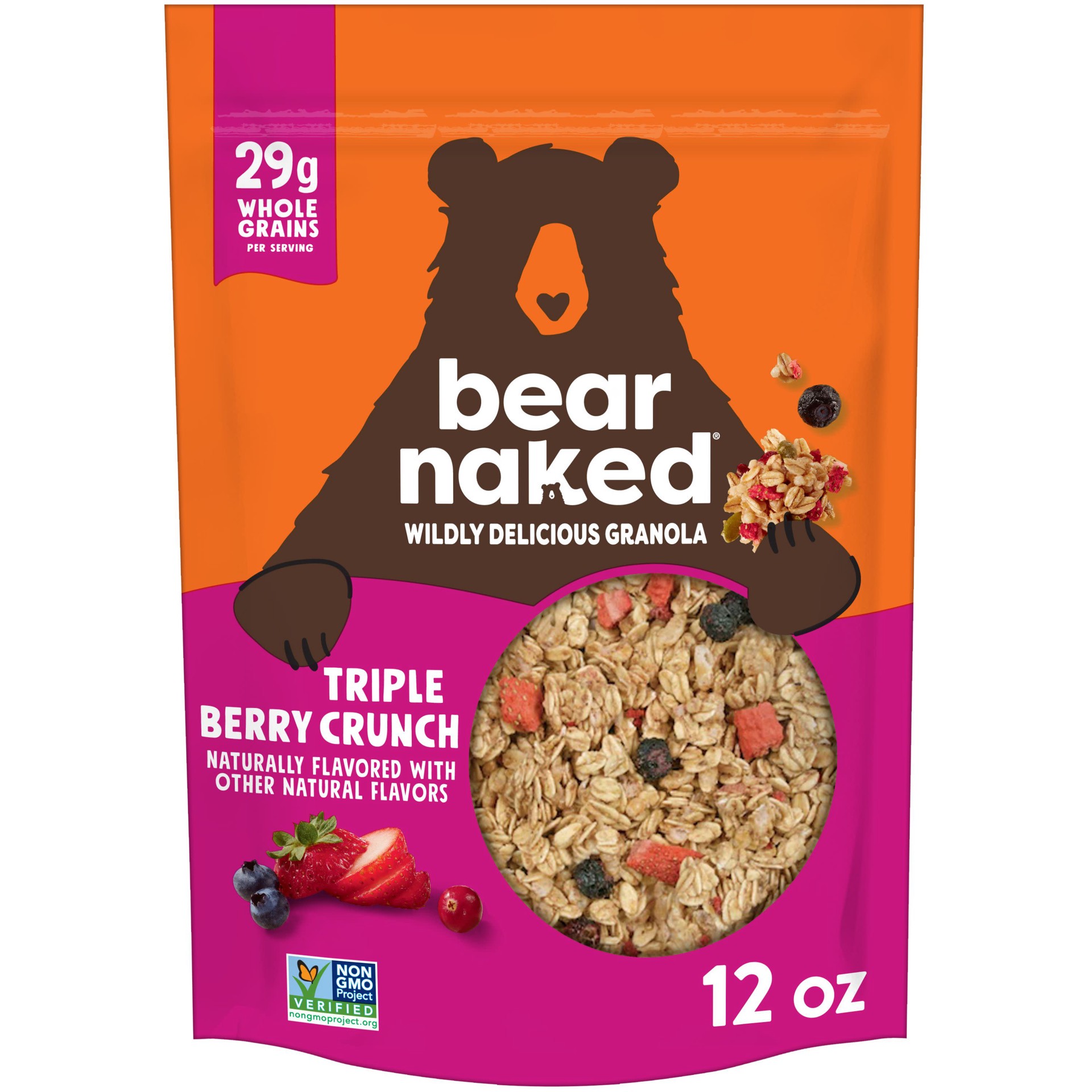 slide 1 of 3, Bear Naked Granola Cereal, Whole Grain Granola, Breakfast Snacks, Triple Berry Crunch, 12oz Bag, 1 Bag, 12 oz