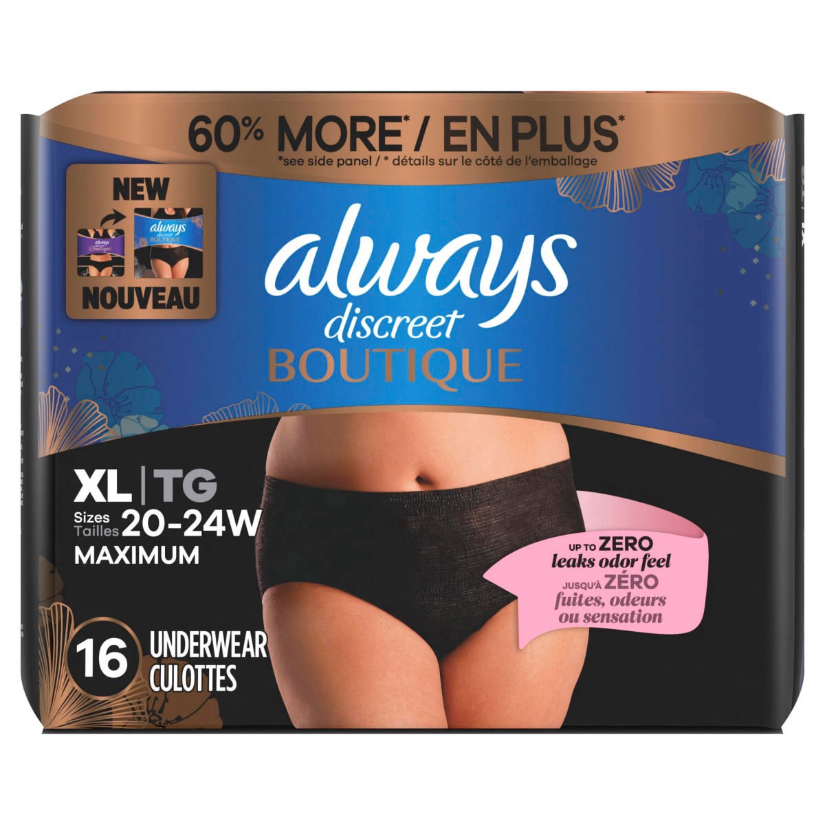 slide 28 of 29, Always Discreet Boutique Incontinence and Postpartum Underwear for Women, Maximum Protection, XL, Black, 16 ct