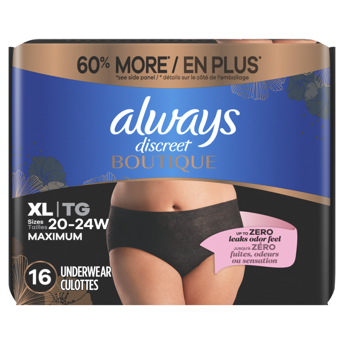 slide 1 of 29, Always Discreet Boutique Incontinence and Postpartum Underwear for Women, Maximum Protection, XL, Black, 16 ct