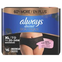 Always Discreet Boutique Maximum L/XL (20-24 w) Underwear (60-125 lbs) 16 Each