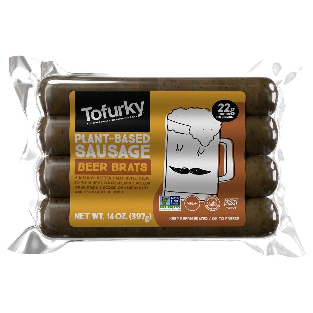 slide 5 of 10, Tofurky Beer Brat, 13 oz