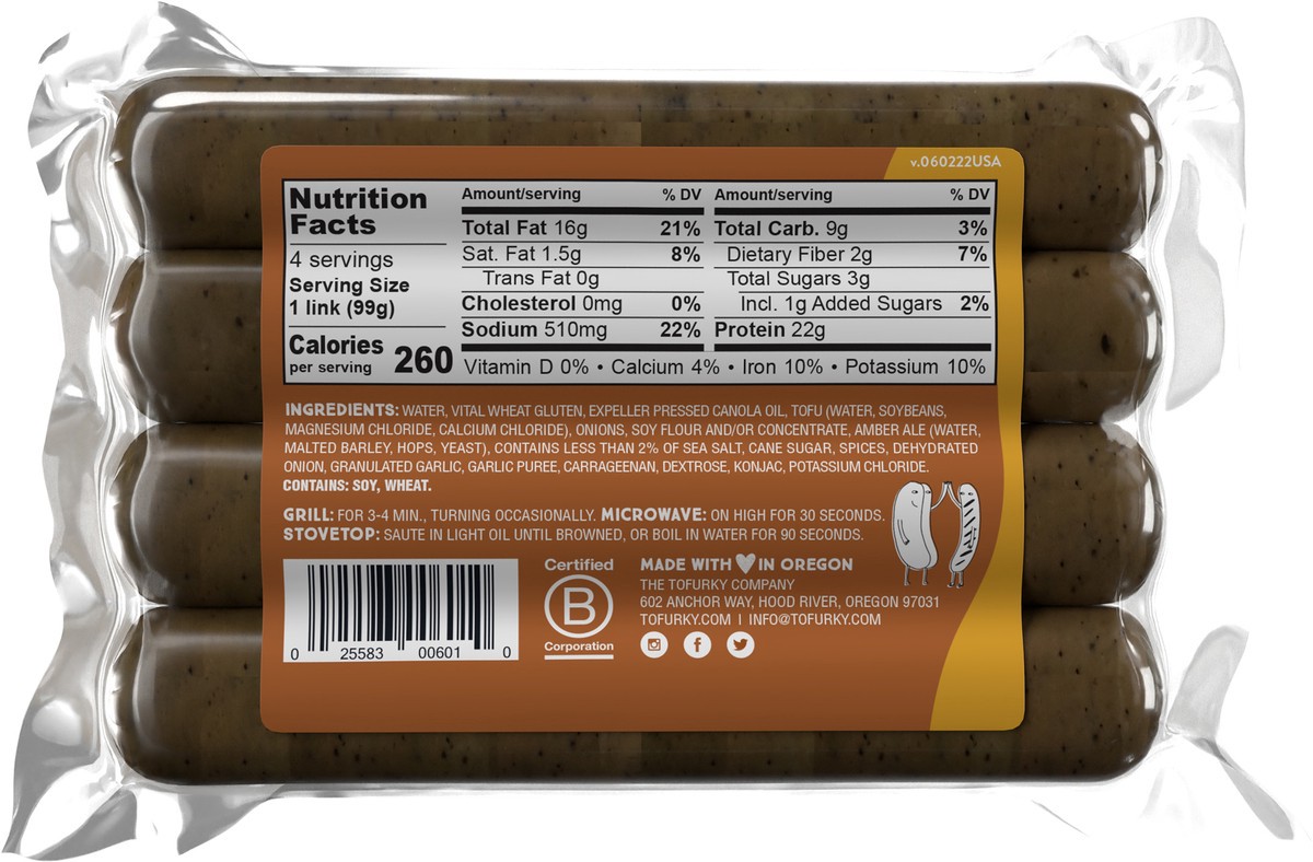 slide 8 of 10, Tofurky Beer Brat, 13 oz