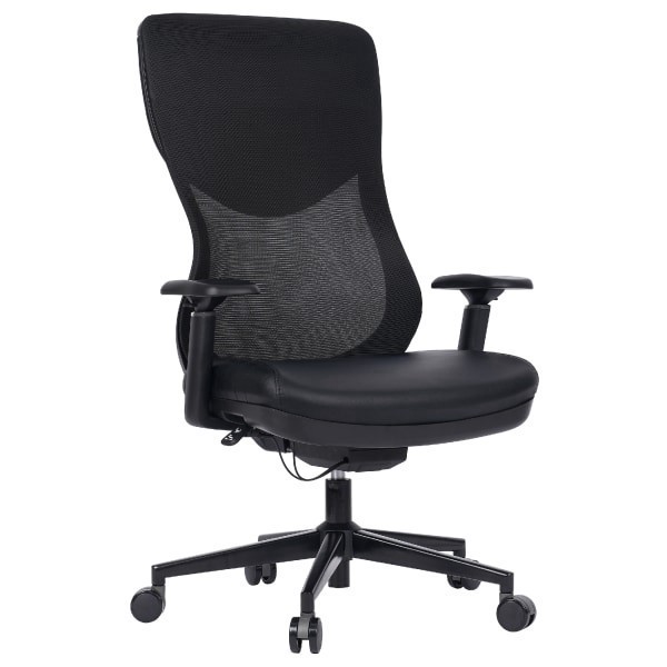 slide 1 of 1, WorkPro® Fortimo Ergonomic Mesh/Vegan Leather High-Back Executive Chair, Black/Black, BIFMA Compliant, 1 ct